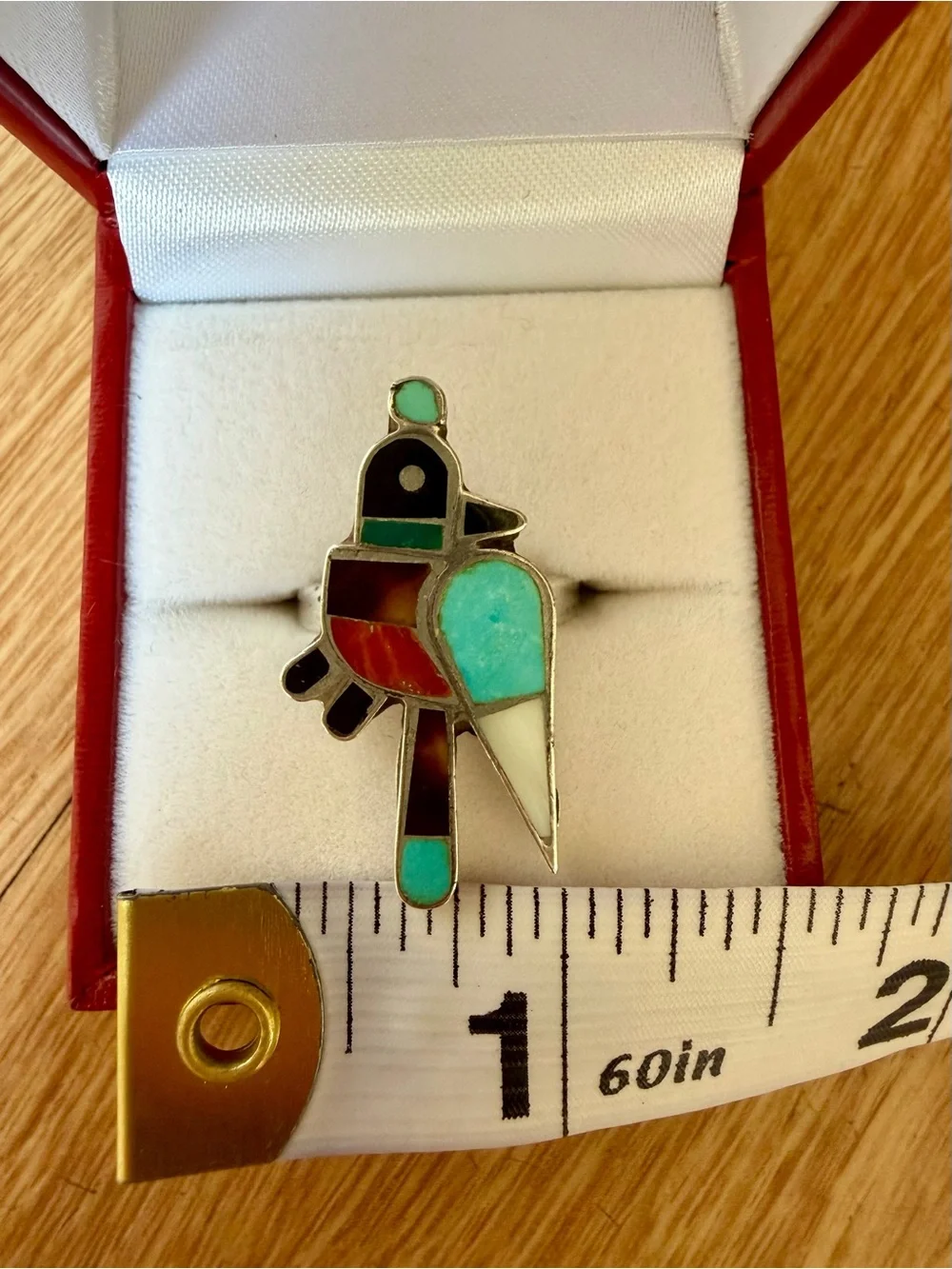 Vintage Native American Zuni Sterling Silver Turquoise Inlay Bird Ring Size 6